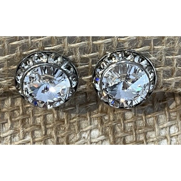 Vtg Faux Crystal Rhinestone Clip On Earrings Costume Jewelry Bling Holiday Party - Picture 3 of 7